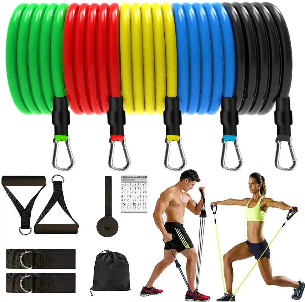Resistance Bands Set for Exercise, Stretching and Workout Toning Tube Kit with Foam Handles, Door Anchor, Ankle Strap and Carry Bag for Men and Women
